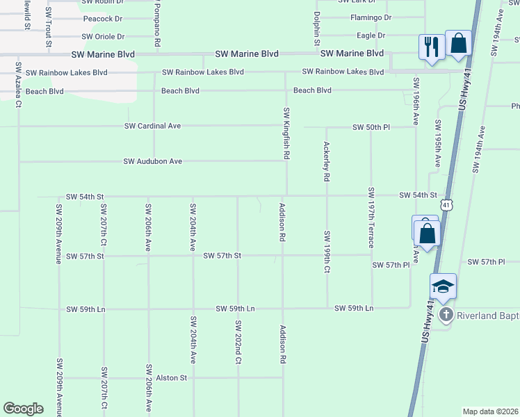 map of restaurants, bars, coffee shops, grocery stores, and more near 5450 Southwest 201st Avenue in Dunnellon