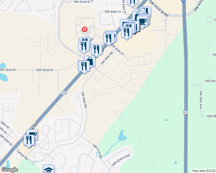 map of restaurants, bars, coffee shops, grocery stores, and more near 4730 Southwest 49th Road in Ocala