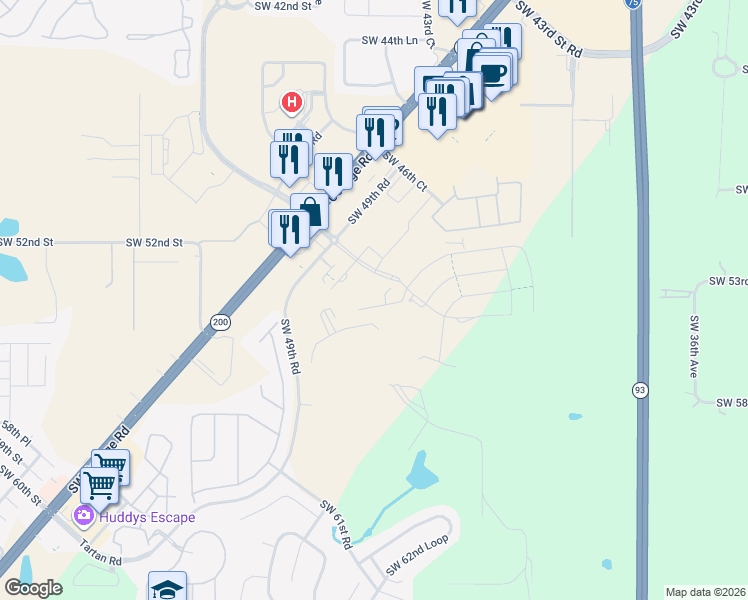 map of restaurants, bars, coffee shops, grocery stores, and more near 4730 Southwest 49th Road in Ocala