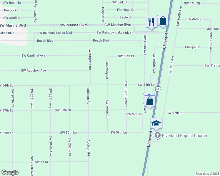 map of restaurants, bars, coffee shops, grocery stores, and more near 19900 Southwest 54th Street in Dunnellon