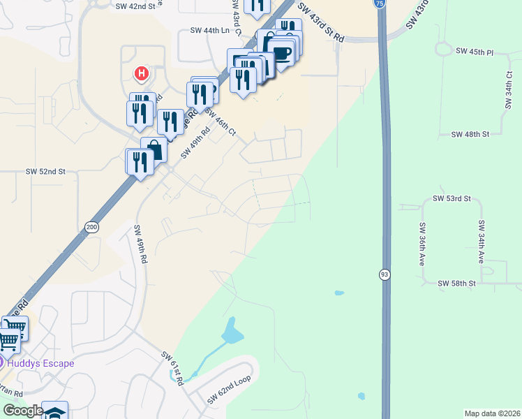 map of restaurants, bars, coffee shops, grocery stores, and more near 4900 SW 46th Ct in Ocala