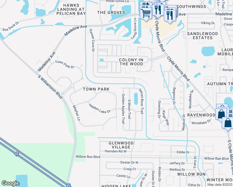 map of restaurants, bars, coffee shops, grocery stores, and more near 4202 Zacary Lane in Port Orange
