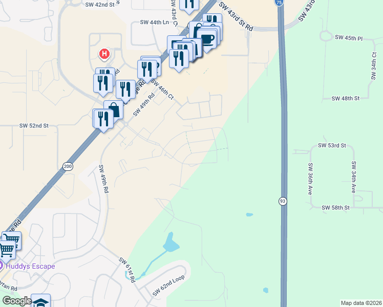 map of restaurants, bars, coffee shops, grocery stores, and more near 4900 SW 46th Ct in Ocala
