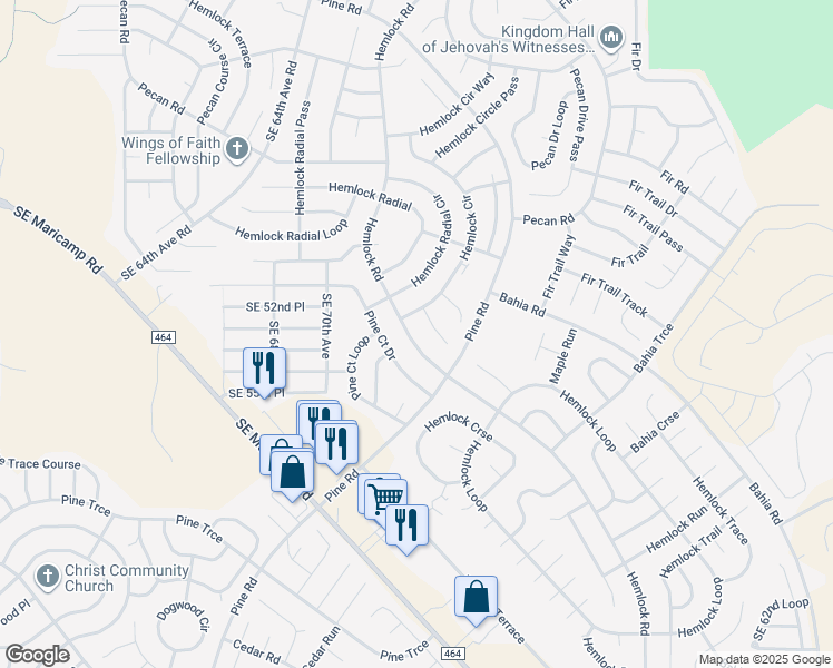 map of restaurants, bars, coffee shops, grocery stores, and more near 6950 Hemlock Road in Ocala