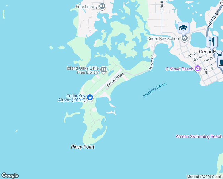 map of restaurants, bars, coffee shops, grocery stores, and more near 13427-13443 Southwest Airport Road in Cedar Key