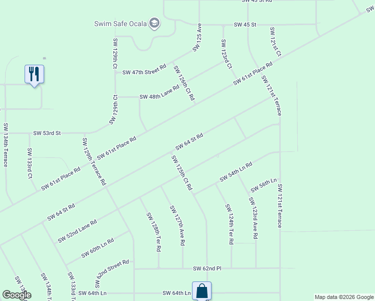 map of restaurants, bars, coffee shops, grocery stores, and more near 12598 Southwest 64th Street Road in Ocala