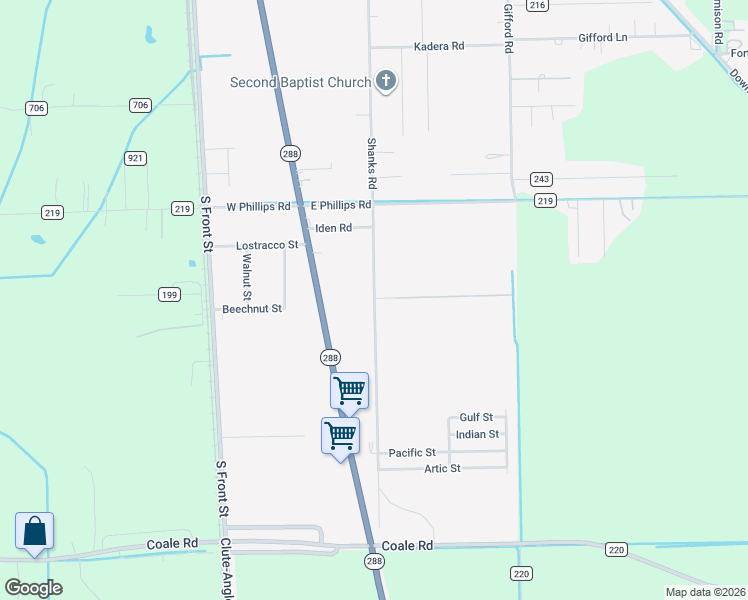 map of restaurants, bars, coffee shops, grocery stores, and more near 2218 Shanks Road in Angleton