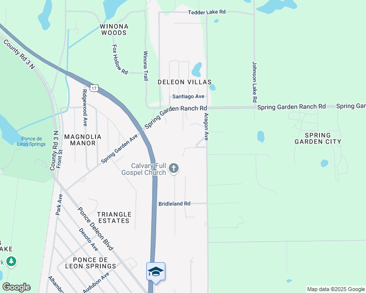 map of restaurants, bars, coffee shops, grocery stores, and more near 5540 South Andalusia Avenue in De Leon Springs