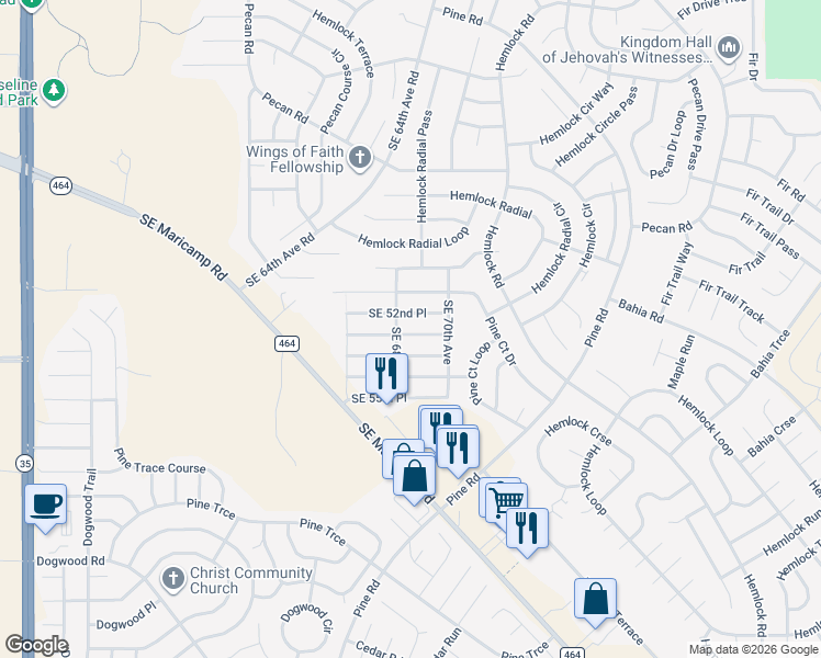 map of restaurants, bars, coffee shops, grocery stores, and more near 6889 Southeast 53rd Place in Ocala