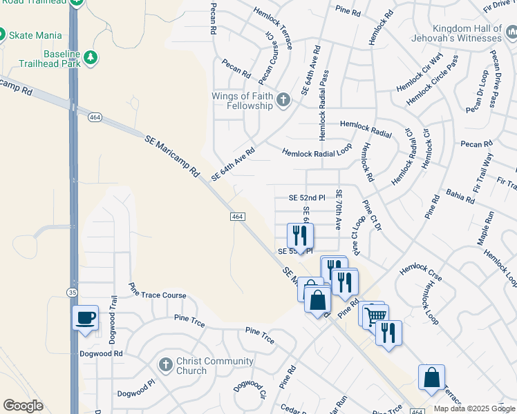 map of restaurants, bars, coffee shops, grocery stores, and more near 6661 Southeast Maricamp Road in Ocala