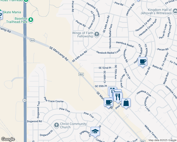 map of restaurants, bars, coffee shops, grocery stores, and more near 6661 Southeast Maricamp Road in Ocala