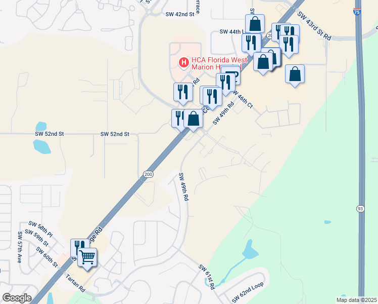 map of restaurants, bars, coffee shops, grocery stores, and more near 4945 Southwest 49th Road in Ocala