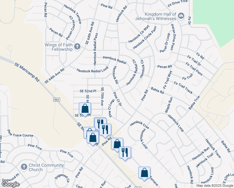 map of restaurants, bars, coffee shops, grocery stores, and more near 6880 Hemlock Road in Ocala
