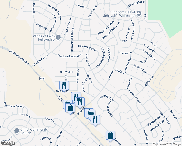 map of restaurants, bars, coffee shops, grocery stores, and more near 6880 Hemlock Road in Ocala