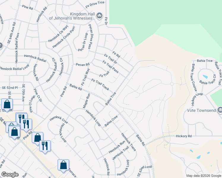 map of restaurants, bars, coffee shops, grocery stores, and more near 31 Fir Trail Track in Ocala
