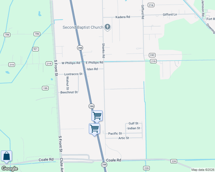 map of restaurants, bars, coffee shops, grocery stores, and more near 2218 Shanks Road in Angleton