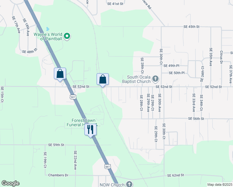 map of restaurants, bars, coffee shops, grocery stores, and more near 5220 Southeast 26th Avenue in Ocala