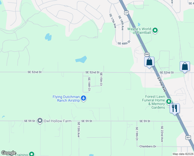 map of restaurants, bars, coffee shops, grocery stores, and more near 5291 Southeast 15th Avenue in Ocala
