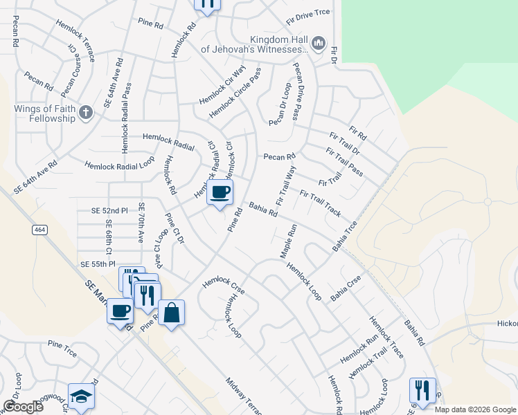 map of restaurants, bars, coffee shops, grocery stores, and more near 401-659 Bahia Rd in Ocala