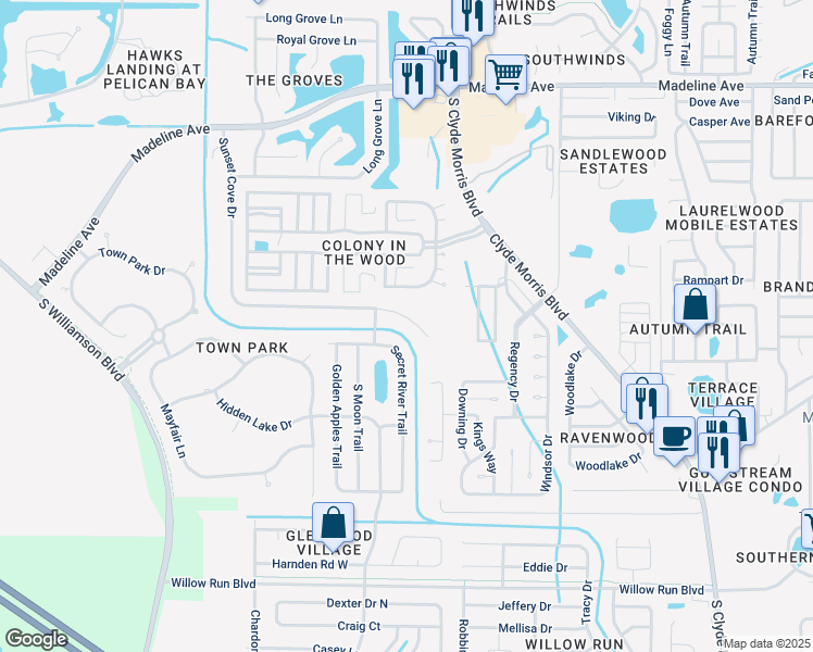 map of restaurants, bars, coffee shops, grocery stores, and more near 3960 Sunset Cove Drive in Port Orange