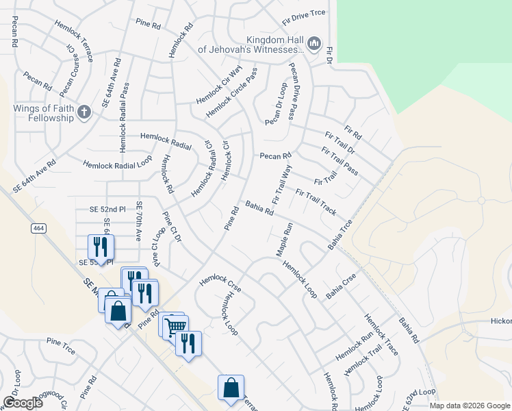 map of restaurants, bars, coffee shops, grocery stores, and more near 401-659 Bahia Rd in Ocala