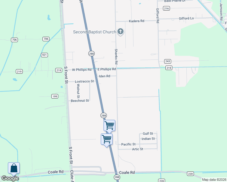map of restaurants, bars, coffee shops, grocery stores, and more near 2218 Shanks Road in Angleton