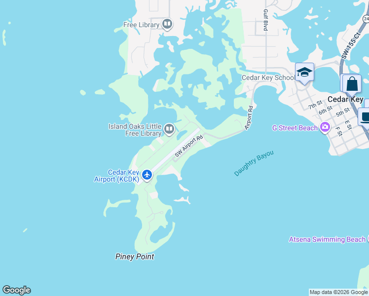 map of restaurants, bars, coffee shops, grocery stores, and more near 13427 Southwest Airport Road in Cedar Key