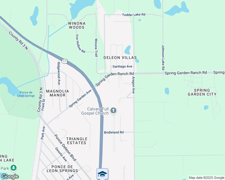 map of restaurants, bars, coffee shops, grocery stores, and more near 5540 South Andalusia Avenue in De Leon Springs