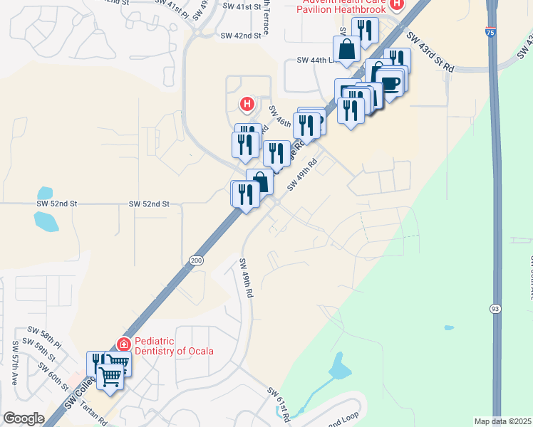 map of restaurants, bars, coffee shops, grocery stores, and more near 5697 Southwest 49th Road in Ocala