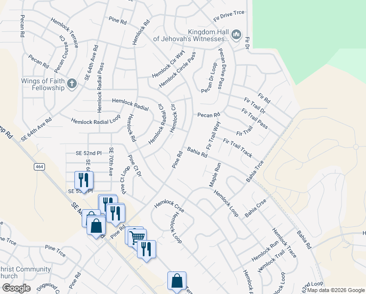 map of restaurants, bars, coffee shops, grocery stores, and more near 401 Bahia Road in Ocala