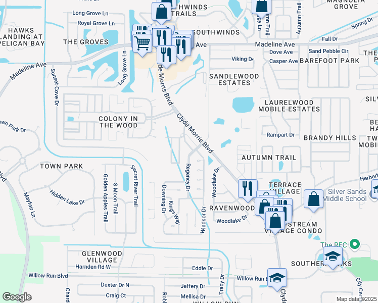 map of restaurants, bars, coffee shops, grocery stores, and more near 77 Regency Drive in Port Orange
