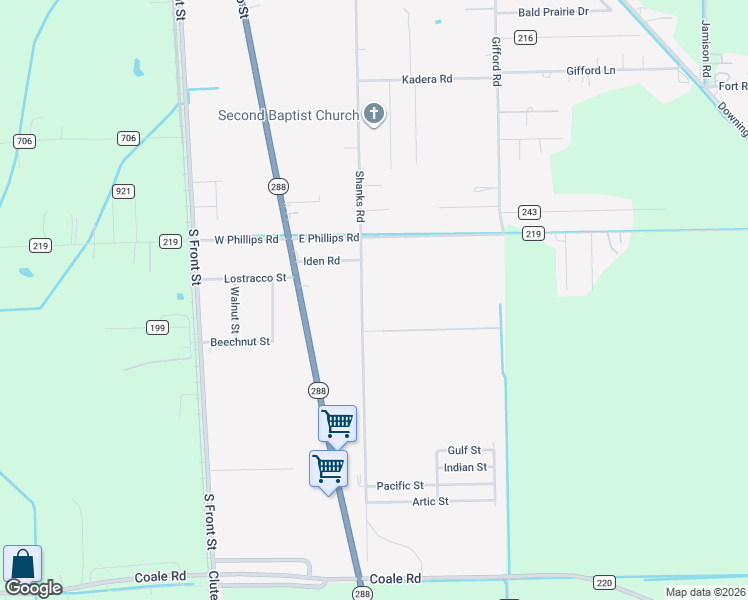 map of restaurants, bars, coffee shops, grocery stores, and more near 2217 Shanks Road in Angleton