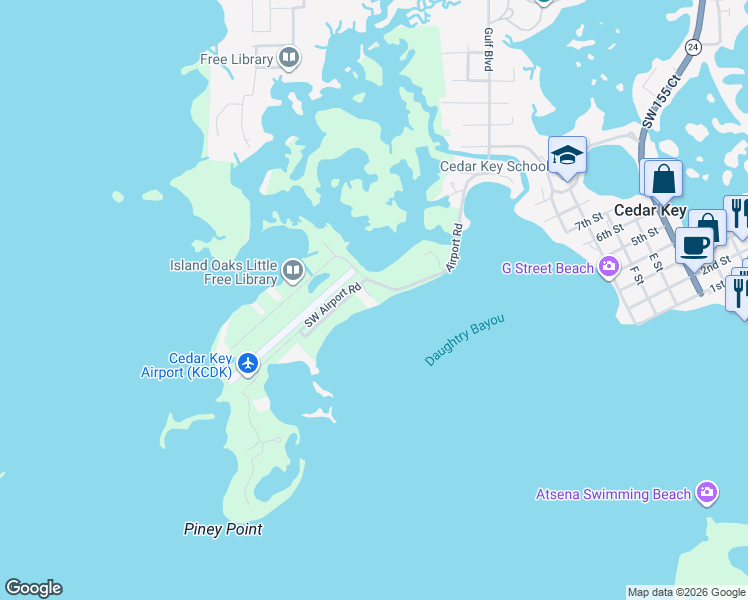 map of restaurants, bars, coffee shops, grocery stores, and more near 16616 Southwest Airport Road in Cedar Key