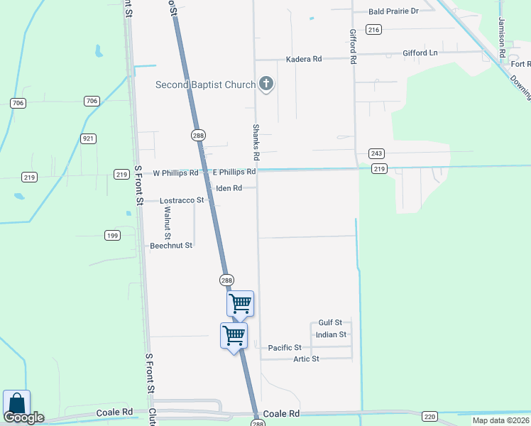 map of restaurants, bars, coffee shops, grocery stores, and more near 2125 Shanks Road in Angleton
