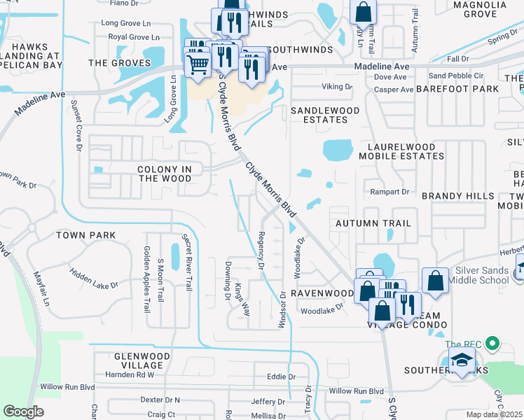 map of restaurants, bars, coffee shops, grocery stores, and more near 83 Carlisle Drive in Port Orange