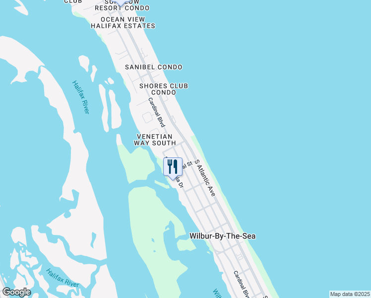 map of restaurants, bars, coffee shops, grocery stores, and more near 3880 South Atlantic Avenue in Daytona Beach