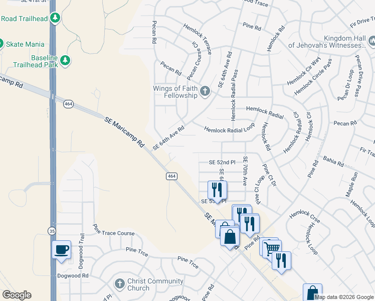 map of restaurants, bars, coffee shops, grocery stores, and more near 6457 Pecan Course in Ocala
