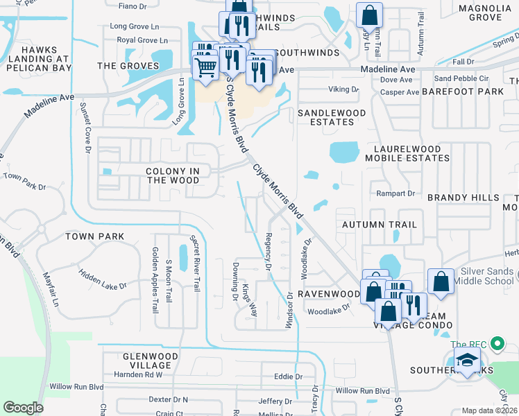map of restaurants, bars, coffee shops, grocery stores, and more near 83 Carlisle Drive in Port Orange