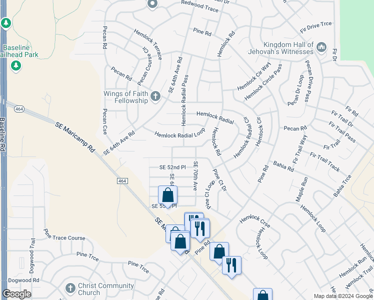 map of restaurants, bars, coffee shops, grocery stores, and more near 21 Hemlock Radial Drive in Ocala