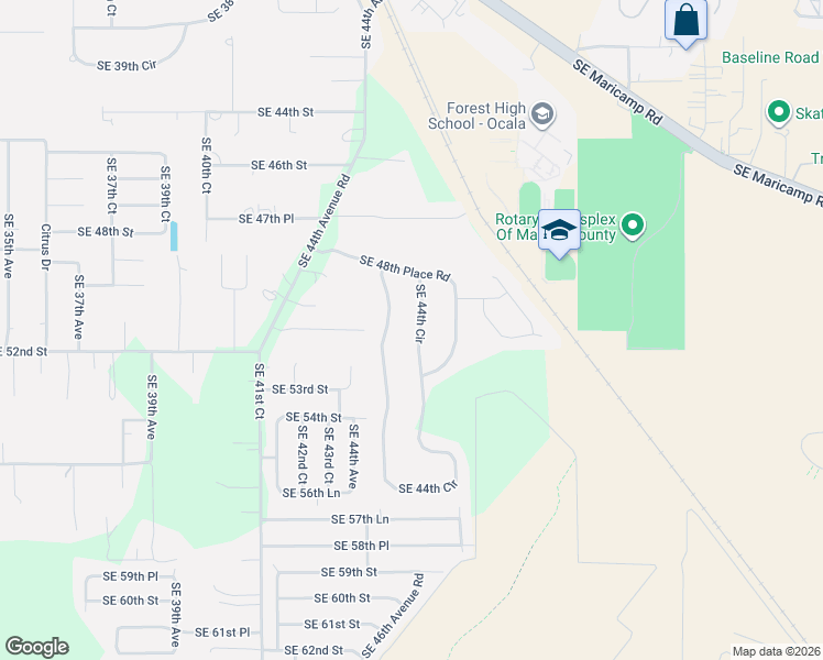 map of restaurants, bars, coffee shops, grocery stores, and more near 5551 SE 44th Cir in Ocala