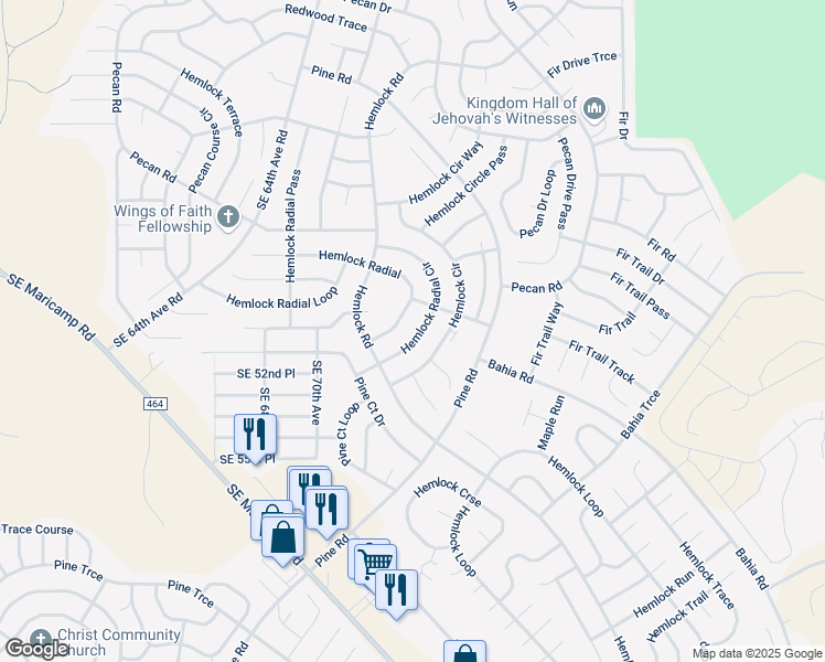 map of restaurants, bars, coffee shops, grocery stores, and more near 42 Hemlock Radial Circle in Ocala