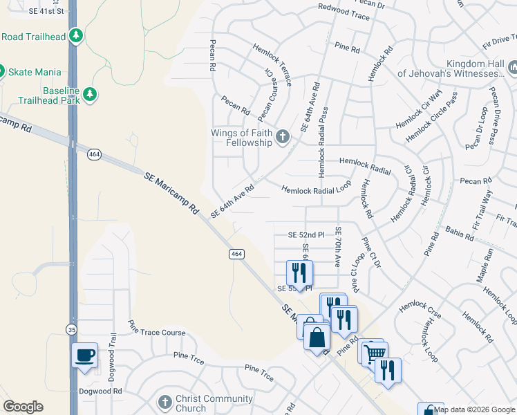 map of restaurants, bars, coffee shops, grocery stores, and more near 6457 Pecan Course in Ocala