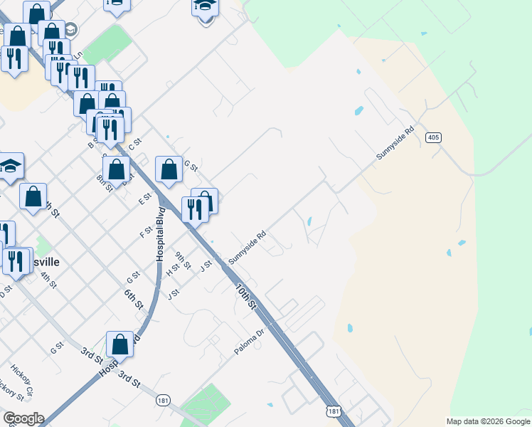 map of restaurants, bars, coffee shops, grocery stores, and more near 1829 Sunnyside Road in Floresville