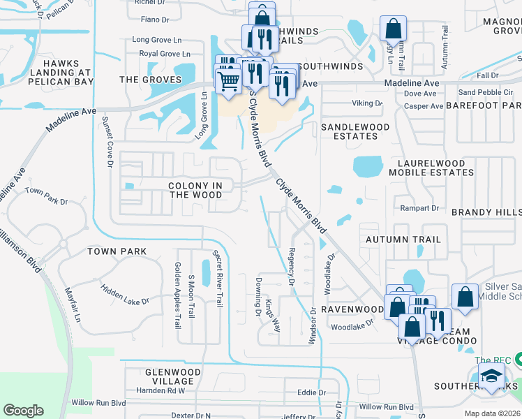 map of restaurants, bars, coffee shops, grocery stores, and more near 4060 Carlisle Drive in Port Orange