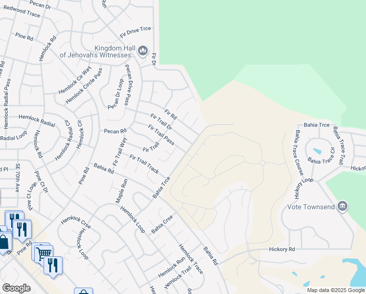 map of restaurants, bars, coffee shops, grocery stores, and more near 35 Fir Trail Pass in Ocala