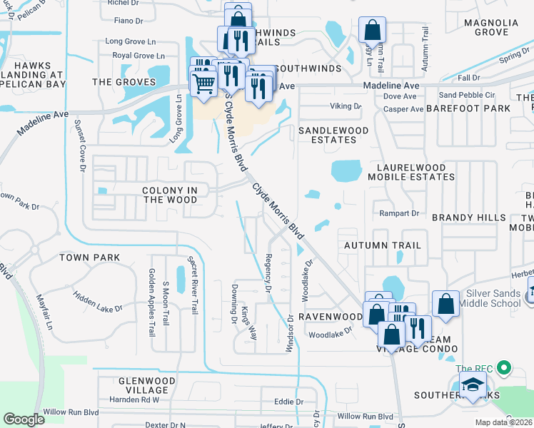 map of restaurants, bars, coffee shops, grocery stores, and more near 83 Carlisle Drive in Port Orange