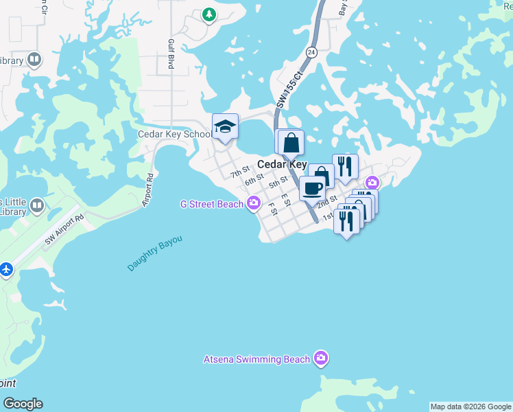 map of restaurants, bars, coffee shops, grocery stores, and more near 873 4th Street in Cedar Key