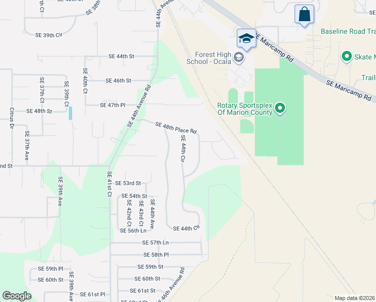 map of restaurants, bars, coffee shops, grocery stores, and more near 5551 Southeast 44th Circle in Ocala