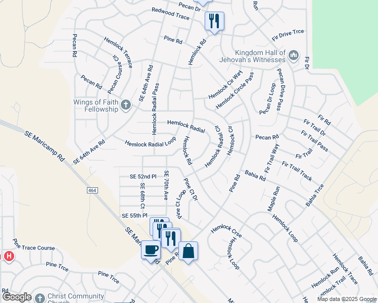 map of restaurants, bars, coffee shops, grocery stores, and more near 1 Hemlock Radial Drive in Ocala