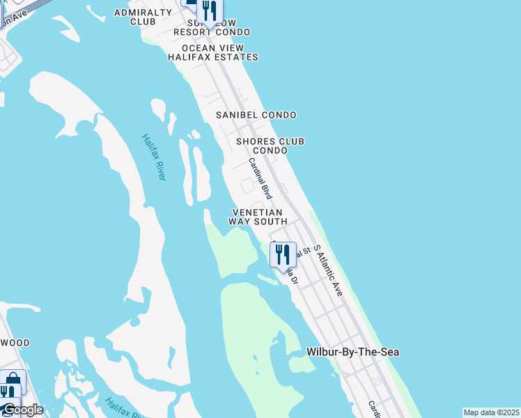 map of restaurants, bars, coffee shops, grocery stores, and more near 226 Venetian Way South in Port Orange